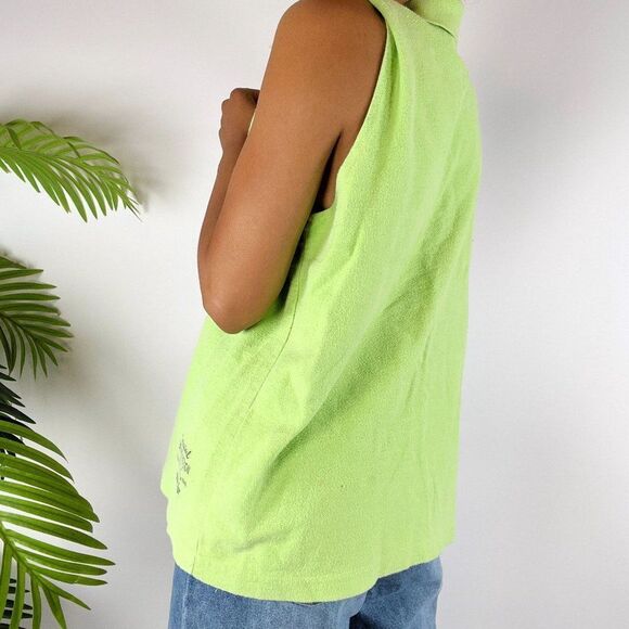 Vintage 80s Retro Green Preppy Casual Sporty Sleeveless Polo Shirt / Size: L - Picture 2 of 6